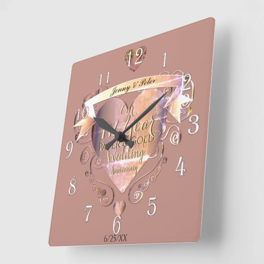1年目の記結婚念紙金ゴールドハート スクエア壁時計 (傾斜)