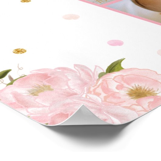 1年目の誕生日フォトマイルストーンコラージスクエア ポスター (角)