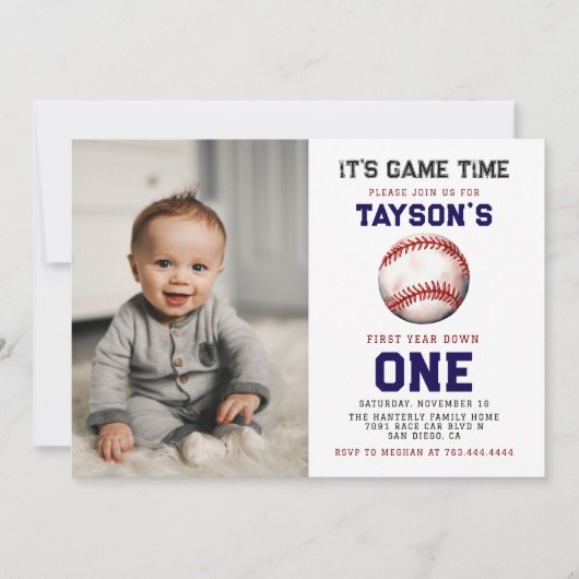 1年目を終えた野球第1期の誕生日の写真 招待状 (正面)