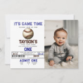 1年目を終えた野球第1期の誕生日の写真 招待状 (正面)