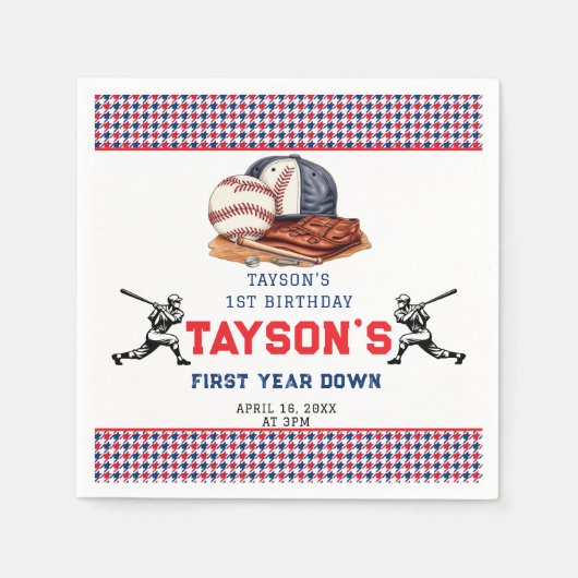 1年目を終える野球1回目の誕生日パーティー スタンダードカクテルナプキン (正面)