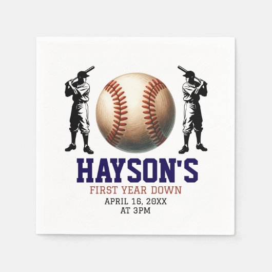 1年目を終える野球1回目の誕生日パーティー スタンダードカクテルナプキン (正面)