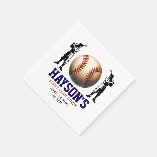 1年目を終える野球1回目の誕生日パーティー スタンダードカクテルナプキン (角)