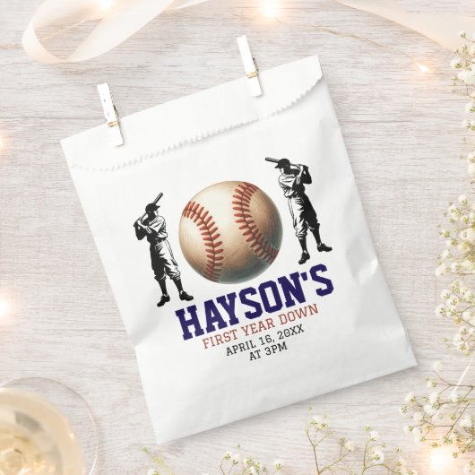 1年目を終える野球1回目の誕生日パーティー フェイバーバッグ (クリップ留めされた状態)