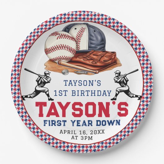 1年目を終える野球1回目の誕生日パーティー ペーパープレート (正面)