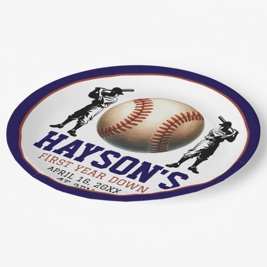 1年目を終える野球1回目の誕生日パーティー ペーパープレート (アングル)