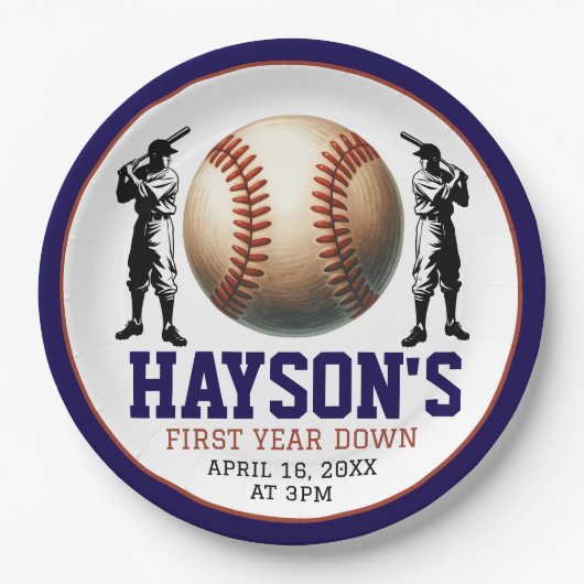 1年目を終える野球1回目の誕生日パーティー ペーパープレート (正面)