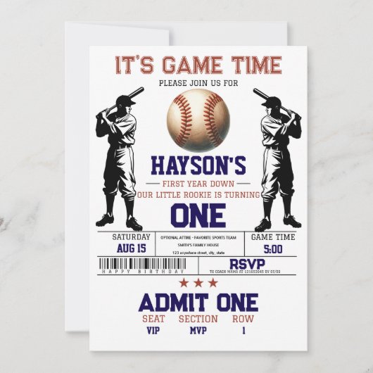 1年目を終える野球1回目の誕生日パーティー 招待状 (正面)