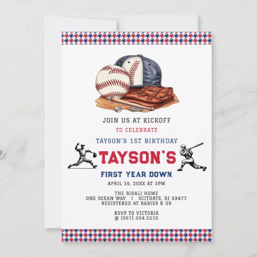 1年目を終える野球1回目の誕生日パーティー 招待状 (正面)