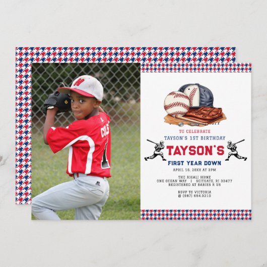 1年目を終える野球1回目の誕生日パーティー 招待状 (正面/裏面)