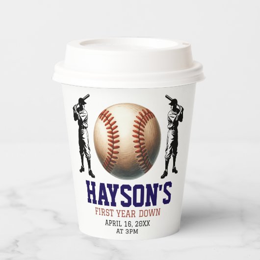 1年目を終える野球1回目の誕生日パーティー 紙コップ (正面)