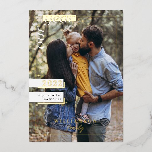 1年目を迎える家族の写真1年目を思い出いっぱいの 箔シーズンカード (正面)