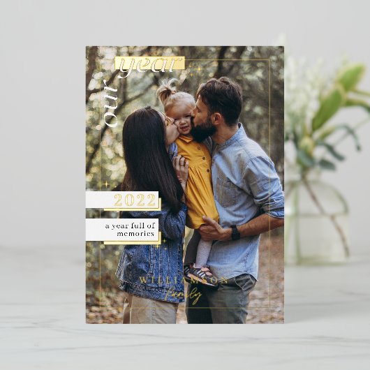 1年目を迎える家族の写真1年目を思い出いっぱいの 箔シーズンカード (立ち正面)