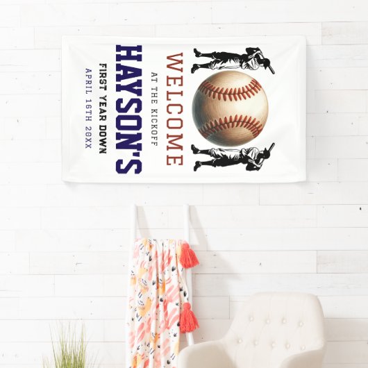 1年目を迎える野球1回目の誕生日へようこそ 横断幕 (インサイチュ)