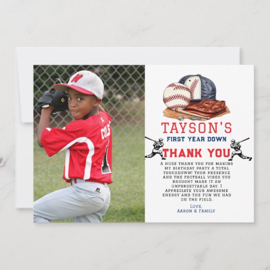 1年目を迎える野球・1年目の誕生日 サンキューカード (正面)