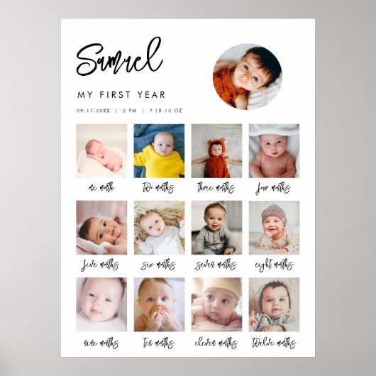 1年目コンテンポラリーの誕生日写真のサイン ポスター (正面)