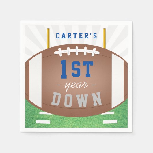 1年目ダウンサッカーテーマ1回目の誕生日パーティー スタンダードカクテルナプキン (正面)