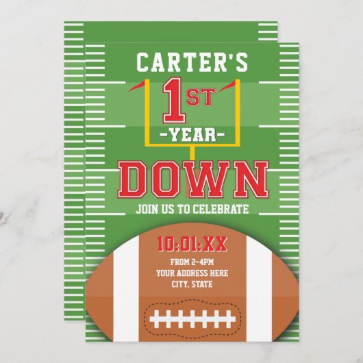 1年目ダウンサッカーレッドボーイズ最初の誕生日 招待状 (正面/裏面)