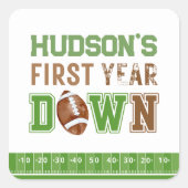 1年目ダウン フットボール 1歳の誕生日 スクエアシール (正面)