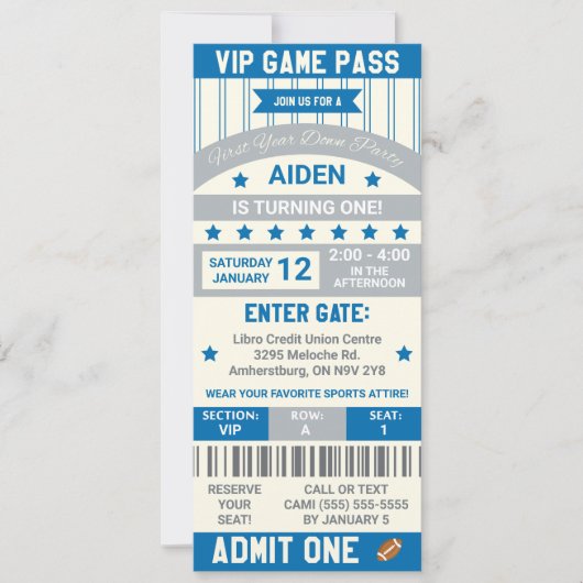 1年目突破！フットボールチケット誕生日 招待状 (正面)