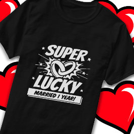 1年目結婚したのラッキー結婚1周年 Tシャツ
