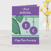 1年紙記念日イニシャルグリーンパープル カード (黄色い花)