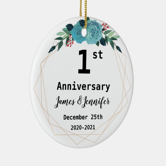 1年結婚記念名前をカスタムする セラミックオーナメント (右)