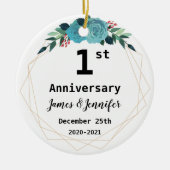 1年結婚記念名前をカスタムする セラミックオーナメント (正面)