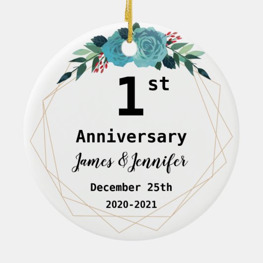 1年結婚記念名前をカスタムする  セラミックオーナメント (裏面)