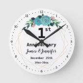 1年結婚記念名前をカスタムする ラウンド壁時計 (正面)