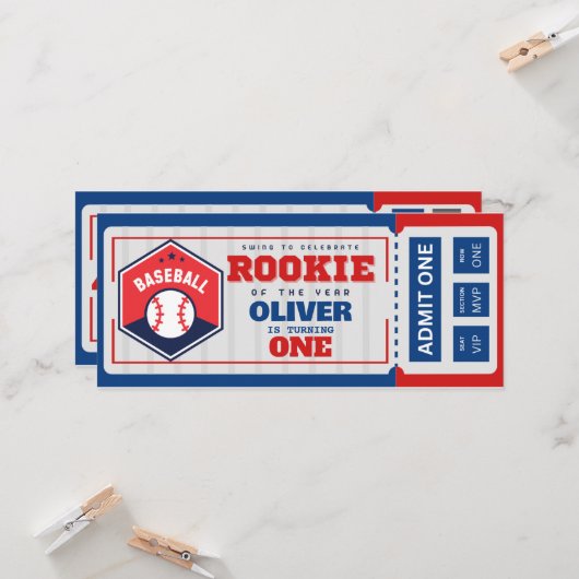 1年連続の野球チケット誕生日 招待状 (正面/裏面インサイチュ)
