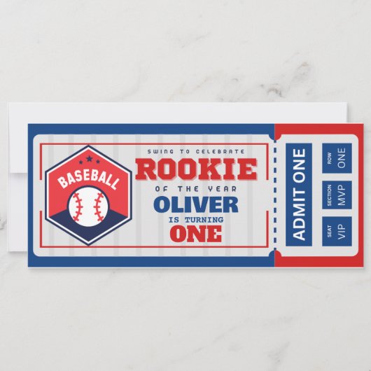1年連続の野球チケット誕生日 招待状 (正面)