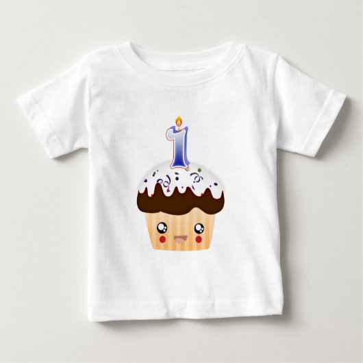 1年間のカップケーキT – 青 ベビーTシャツ (正面)