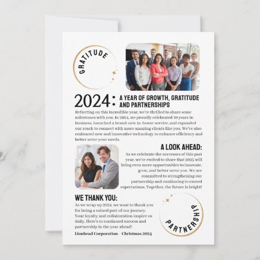 1年間のレビュービジネスのクリスマスカード 招待状 (裏面)