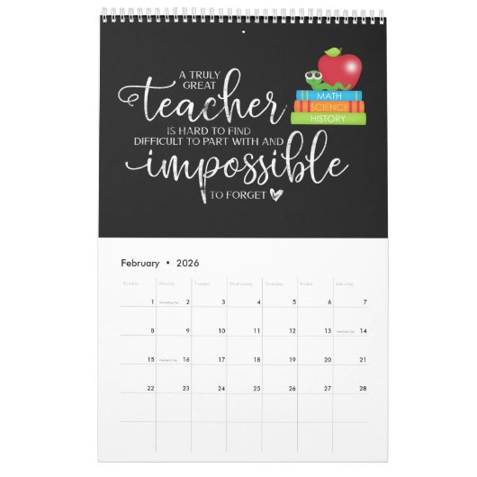 1年間の先生のインスピレーション カレンダー (2月 2026)