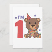 1年間の子供のための最初の誕生日のためのクマ シーズンカード (正面/裏面)