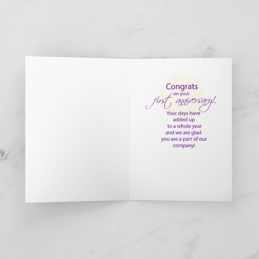 1年間の従業員の記念日 カード (内部)