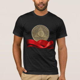1年間の断酒リカバリー記念コイン 赤いリボン Tシャツ