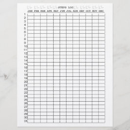 1年間の月単位の日次ステップ・ログ・シート レターヘッド