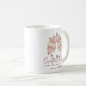 1年間の禁煙引用文(ピンク色のフローラ肺) コーヒーマグカップ (正面右)