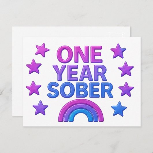 1年間の禁酒 お酒をやめて1年 お誕生日おめでとう AA NA ポストカード (正面/裏面)