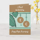1年間の紙記念日イニシャルグリーンブラウン カード (黄色い花)