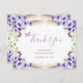 1年間フラッティンバタフライファースト誕生日フローラ サンキューカード (正面/裏面)