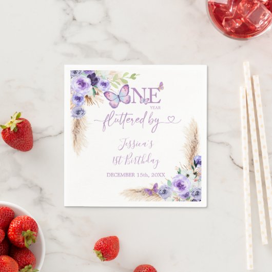 1年間フラッティンバタフライファースト誕生日紙 スタンダードカクテルナプキン (インサイチュ)