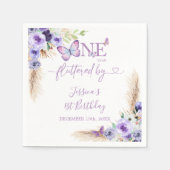 1年間フラッティンバタフライファースト誕生日紙 スタンダードカクテルナプキン (正面)