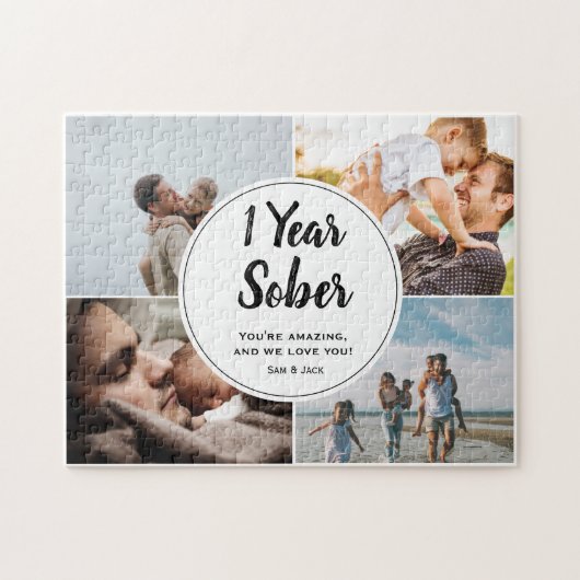 1年間10月、4枚の写真コラージュ、名前をカスタムする ジグソーパズル (横)