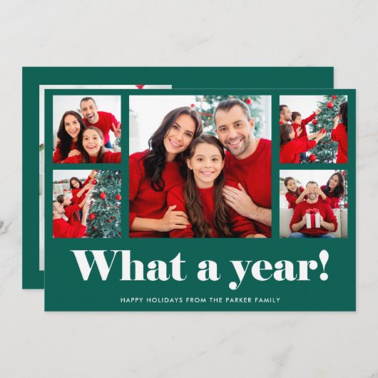 1年間 |クリスマスまたは新年の緑の写真 シーズンカード (正面/裏面)