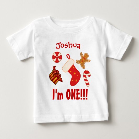 1年1回目の誕生日クリスマスエレメントV06 ベビーTシャツ (正面)