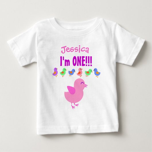 1年1歳の誕生日かわいい小さな雛V05 ベビーTシャツ (正面)