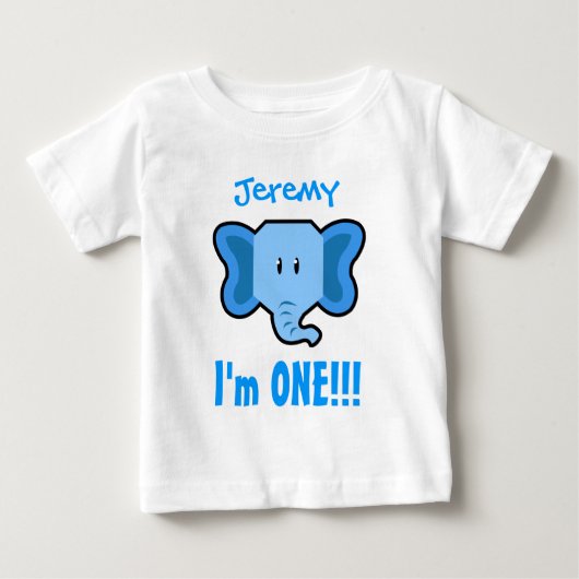 1年1歳の誕生日の男の子（ゾウ付き） V01 ベビーTシャツ (正面)
